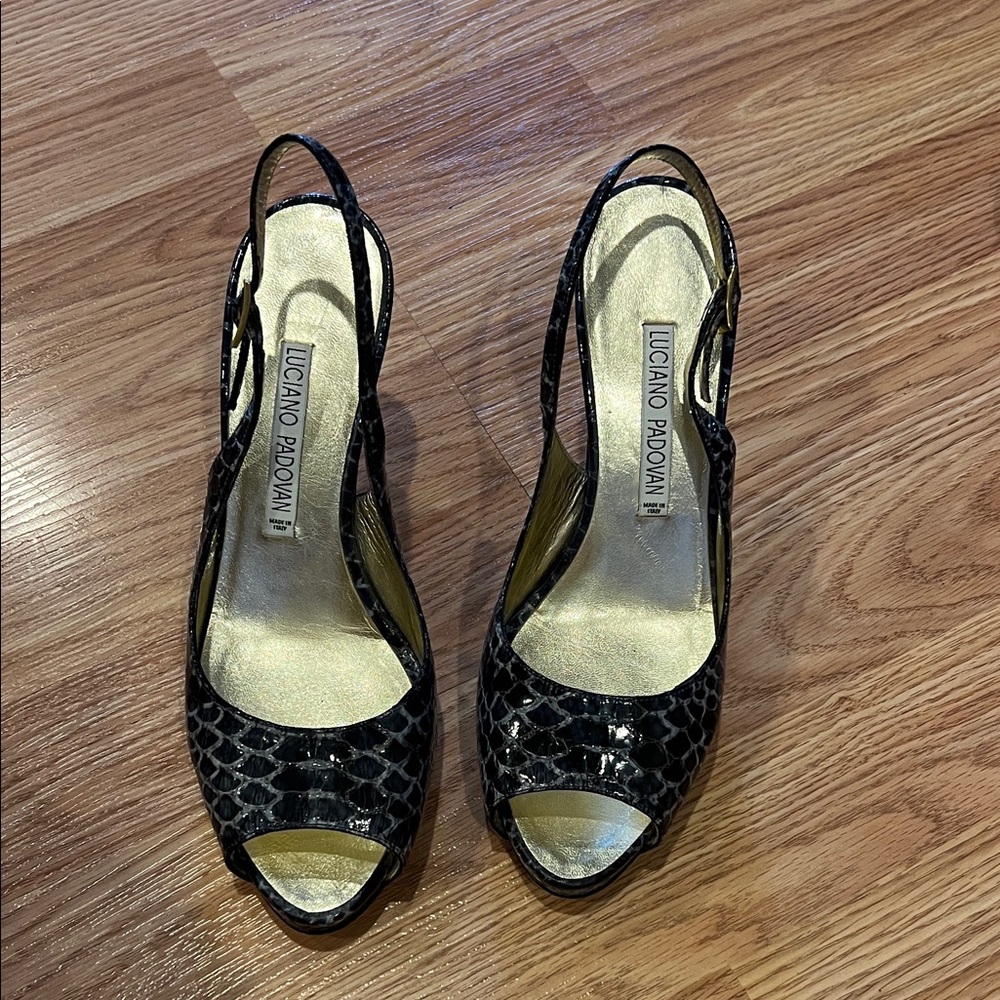 Black Peep-Toe Slingback Heels